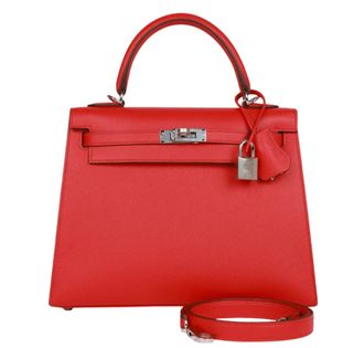 Herm&egrave;s Rouge Rubis Sllier Epsom 25cms Kelly with Palladium Hardware