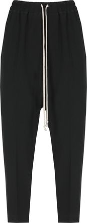 Rick Owens Black Cropped Trousers With Front Laces And Relaxed Fit