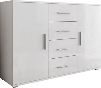 Mirjan24 C&oacute;moda Charlotte 118, Blanco + Blanco Brillante, Con Cajones Y Puertas, N&uacute;mero De Cajones: 4, 92x132x38cm