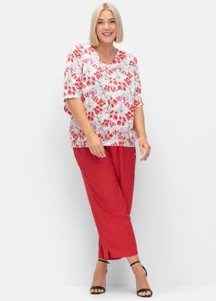Sheego Longbluse SHEEGO, Damen, Gr. 40, rosa (ros&eacute;, gemustert), 100% Viskose, gebl&uuml;mt, gemustert, mehrfarbig, V-Ausschnitt, Blusen Longbluse