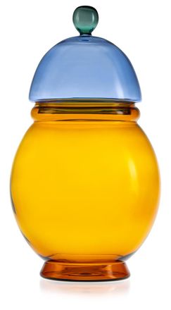 IVV the chess set borosilicate glass amber+ blue lid peacock green knob h-33-5