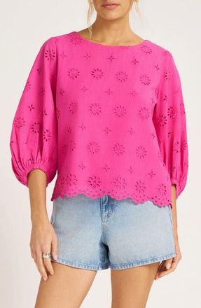Matty M Kashira Eyelet Puff Sleeve Top in Magenta at Nordstrom, Size X-Large