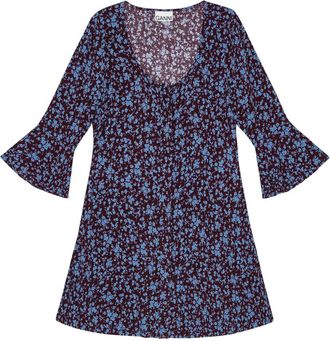 Ganni Abito a fiori con maniche a campana - Viola