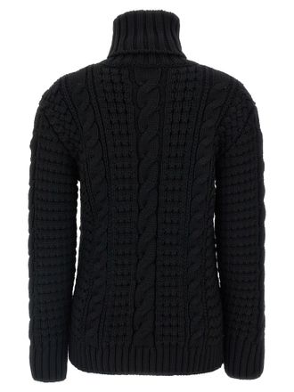 Moncler Cable-Knit Virgin Wool Turtleneck Sweater - Black