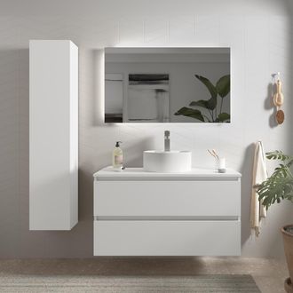 Cygnus Bath Salgar - Mueble De Ba&ntilde;o Bequia 100 Cm Blanco Mate Con Lavabo Sobre Encimera