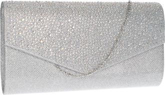 Swankyswans Swanky Swans Womens Montary Glitter Diamante Envelope Clutch Bag Clutch Silver (Silver),3x14x27 cm (W x H x L)