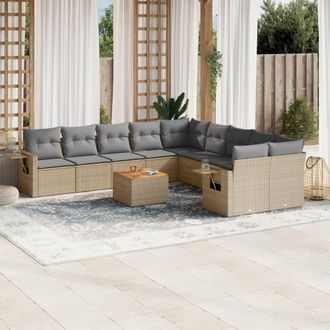 vidaXL Set De Sof&aacute;s De Jard&iacute;n 11pzas Con Cojines Rat&aacute;n Sint&eacute;tico Beige Vidaxl