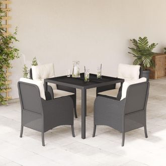 vidaXL Set De Muebles Jard&iacute;n 5 Pzas Con Cojines Rat&aacute;n Sint&eacute;tico Negro Vidaxl
