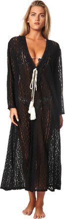 La Moda Clothing Ziggy Black Lace V-Neck Tasseled Kimono Dress