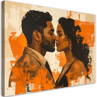 Feeby Cuadro En Lienzo Pareja Enamorada En Una C&aacute;lida Composici&oacute;n Naranja 100x70