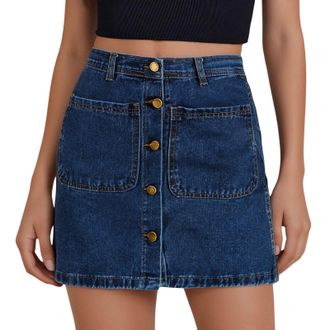 Generic 2025 Jean Skirts for Women Denim High Waisted Stretchy Mini Button Front Short Pencil Skirt with Patch Pockets (BU2, L)