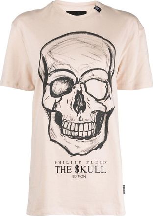 Philipp Plein skull-print T-shirt - women - Cotton - L - Neutrals