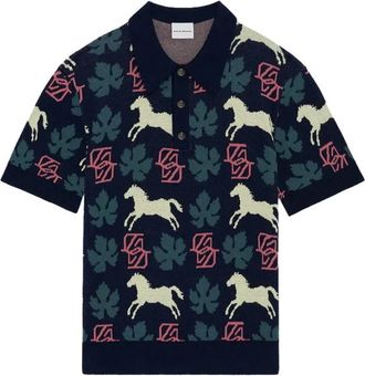 Dr&ocirc;le de Monsieur Polo Knit Horse Monogram - Heren - Polos - Blauw - S - Katoen - Tops