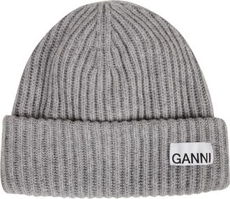 Ganni Beanies, female, Gray, Size: ONE SIZE Ribbed Beanie Hat