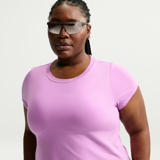 Nike Womens Nike Sportswear Chill Knit Cropped T-Shirt (Plus Size) in Purple | FZ2479-505