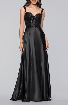 Blondie Nites Sequin Satin Gown in Black at Nordstrom, Size 15