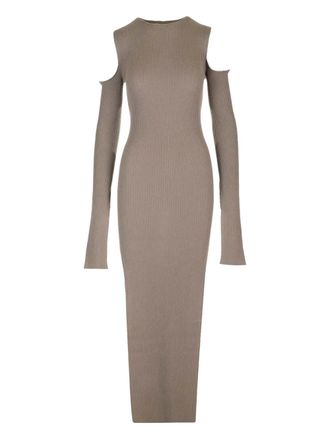 Rick Owens ribbed shoulder-cut maxi dress - Neutrals
