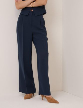 Nobody's Child Navy Wide Leg Jax Crepe Trousers