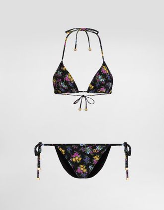 Dolce & Gabbana Small Floral-print Triangle Bikini - Woman Swimwear Multicolor 1