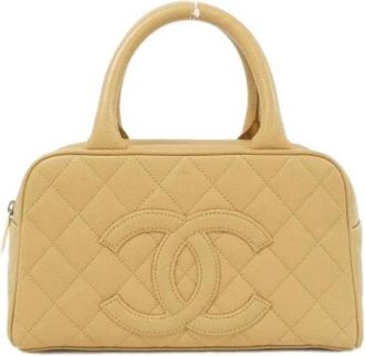 Chanel Pre-owned Vintage Boston Bag - Dames - Vintage Handtas - Beige - ONE Size - Leer - Vintage