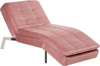 Beliani Beliani - Chaise Longue De Terciopelo Rosa Plateado Respaldo Reclinable Capiton&eacute; Loiret