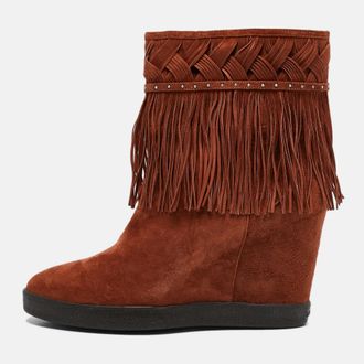 Le Silla Brown Suede Fringe Ankle Boots