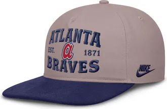 Nike Atlanta Braves Cooperstown Pro Nike Mens MLB A-Frame Adjustable Hat in Brown | NB1B0KJ9ATB-HG2