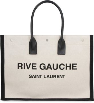 Saint Laurent Mens Rive Gauche Canvas Tote Beige Leather Bags
