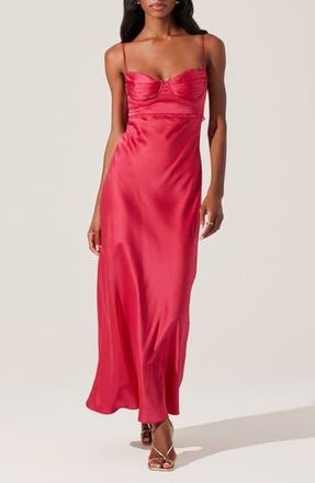ASTR the Label Florianne Lace Trim Satin Slipdress in Berry at Nordstrom Rack, Size X-Small