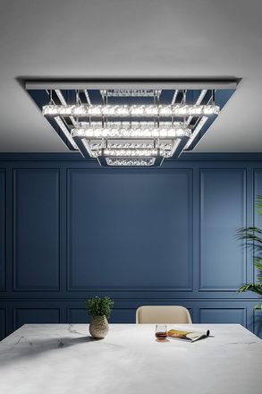 Living and Home Square Large-size Glamorous Crystal LED Ceiling Light in Silver