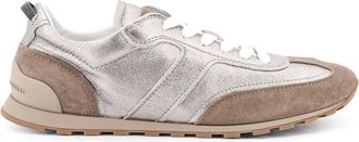 Brunello Cucinelli Schoenen, Dames, Grijs, 38 1/2 EU, Leer, Metallic Leather Sneakers