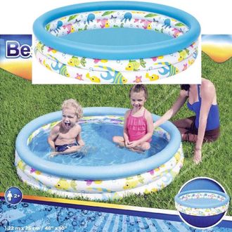 Trade Shop Trade Shop - Piscina Rotonda 122cm Gonfiabile Fuoriterra Pesciolini Bambini Giardino 3 Anelli