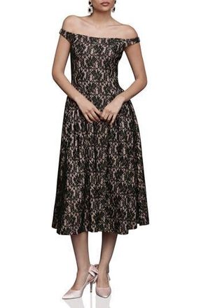 Avec Les Filles Lace Off the Shoulder Midi Dress in Black Lace at Nordstrom Rack, Size 2