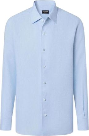Ermenegildo Zegna Oasi Lino Shirt - Heren - Zakelijke Overhemden - Blauw - XL - Linnen - Overhemden