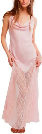 Free People Soire&eacute; Cowl Neck Satin Nightgown in Pink Lotus at Nordstrom, Size X-Small