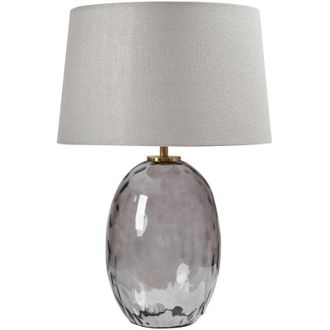 Beliani Lampada da tavolo moderna e minimalista con base in vetro e paralume a tamburo in tessuto grigio Bonelli