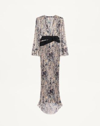Valentino Abito Lungo In Pekin Lurex Urbs Mosa&iuml;que Con Pliss&eacute; Donna GRIGIO/MULTICOLOR 36