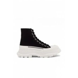 Alexander McQueen Alexander McQueen, Lace-up Boots, female, Black, Size: 11 1/2 US White Canvas High-Top Baseball Boots