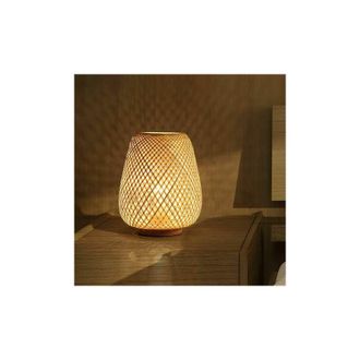 Neige Bamboo Weaving Lantern Table Lamp Bedside Lamp Japanese Style Simple Decorative Table Light Lighting Bamboo Weaving Desk Lampshade for Bedroom