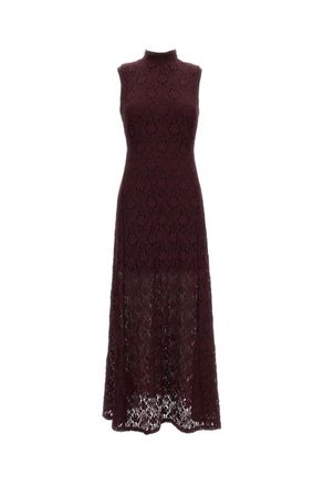 Rotate Bordeaux Flared Floral Lace Maxi Dress