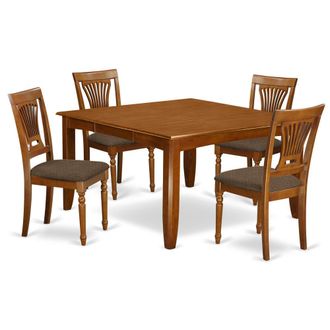 East West Furniture PFPL5-SBR-C 5 Pc Dining room set-Square Table with Leaf and 4 Dining Chairs