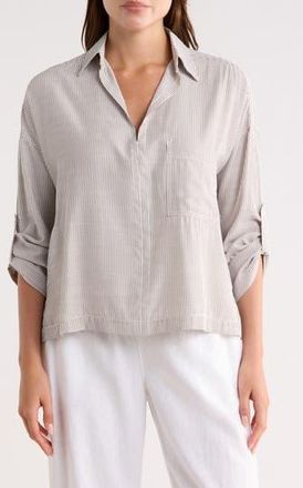 Max Studio Stripe Collared Top in Owtfms10-Off White/toffee Mini Stripe-Jl-25010 at Nordstrom Rack, Size X-Small