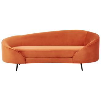Beliani Sof&aacute; 2 Plazas De Terciopelo Dise&ntilde;o Curvo Patas De Metal Naranja Dorado Savar