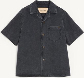 Valentino Valentino Denim Bowling Shirt With Vgold