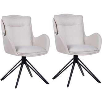 Beliani Sillas De Comedor Giratorias De Tela Juego De 2 Asiento Acolchado Patas De Metal Negro Beige Claro Avelar