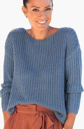 Lascana Crochet Knit Sweater in Blue at Nordstrom, Size 14