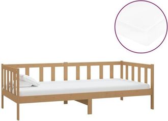 vidaXL Sof&aacute; Cama Y Colch&oacute;n Madera Pino Maciza Marr&oacute;n Miel 90x200 Cm Vidaxl