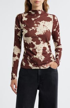 Rails Joelle Cow Print Ruched Funnel Neck Top in Cowgirl at Nordstrom Rack, Size X-Small