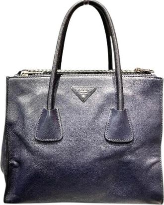 Prada Pre-owned Handbags, female, Blue, Size: ONE SIZE Pre-owned Vitello Daino Leather Handbag