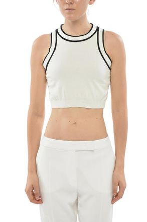 Max Mara White Solid Crew Neck Top